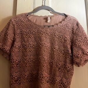 H&M Pink Embellished Cropped Blouse Short Sleeve